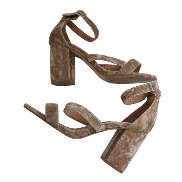Urban Outfitters UO Velvet Heels Shoes Wedge Platform Block Strap Women Size 10 - Picture 5 of 10